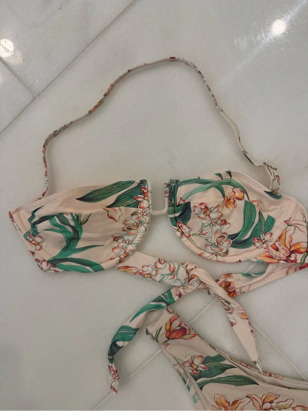 Monday Swimwear Floral bikini set bottoms large (2) tops small; shirt not includ